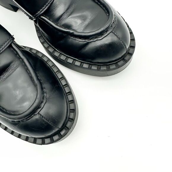 PRADA Black Lug Sole Loafer Size 37.5 Platform Monolith Leather Chunky Heel Logo - Picture 4 of 12